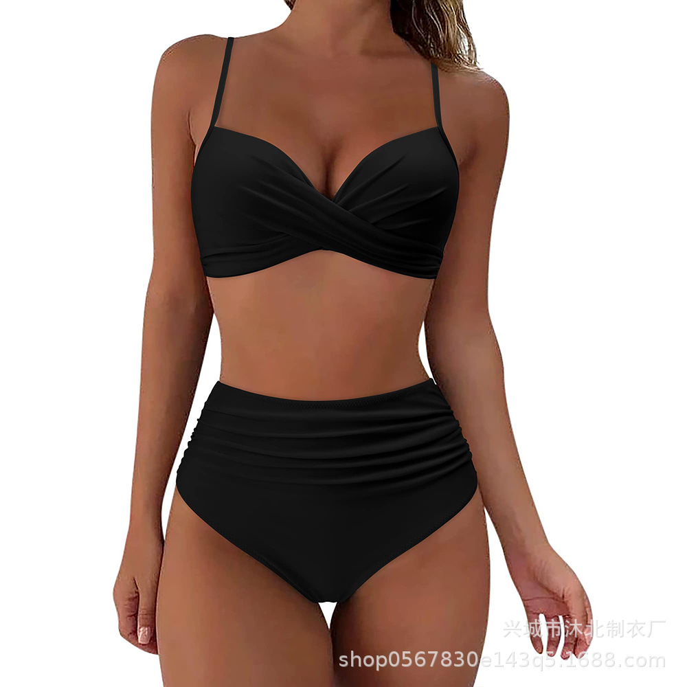 Bikini Cruzado Retro para Mujer Set de 2 Piezas de Poliéster con Almohadilla sin Aros para Playa y Natación