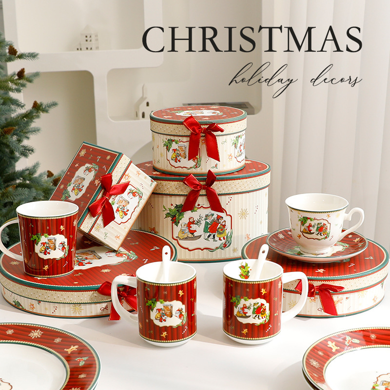 Cross-border Hot Sale Christmas Ceramic Tableware Ornaments Christmas Household Bowl Butterfly suit Gift Box Decoration