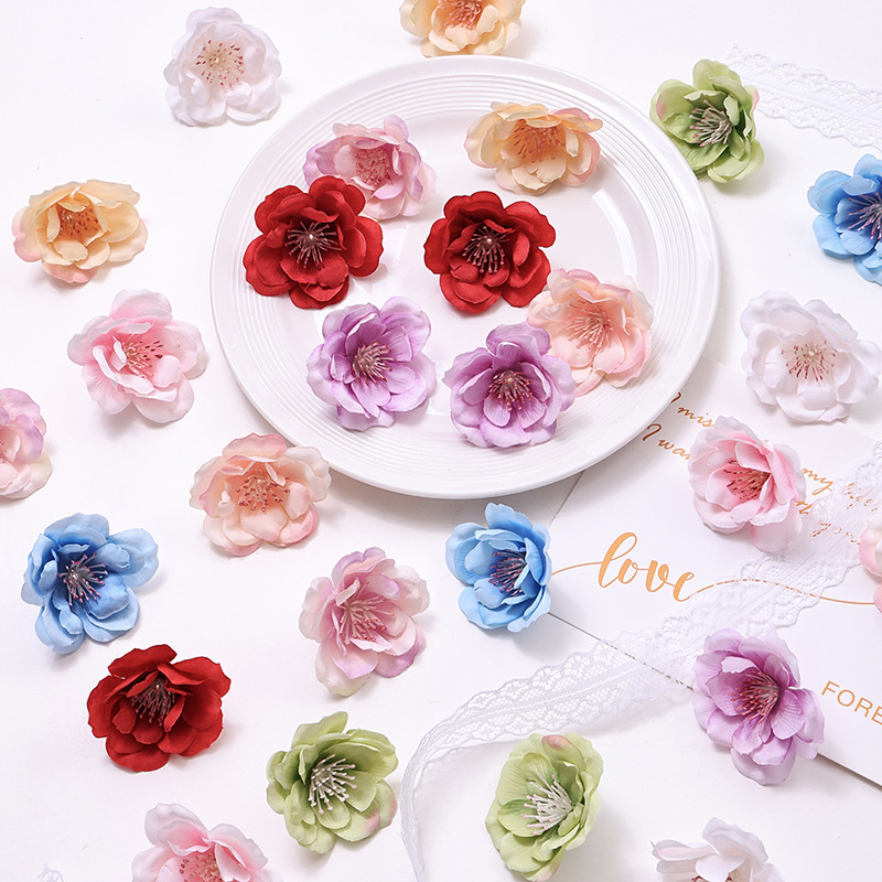5cm Camellia Artificial Flower DIY Handmade Antique Style Hair Accessories Headdress Accessories Shooting Small Ornaments Factory Wholesale