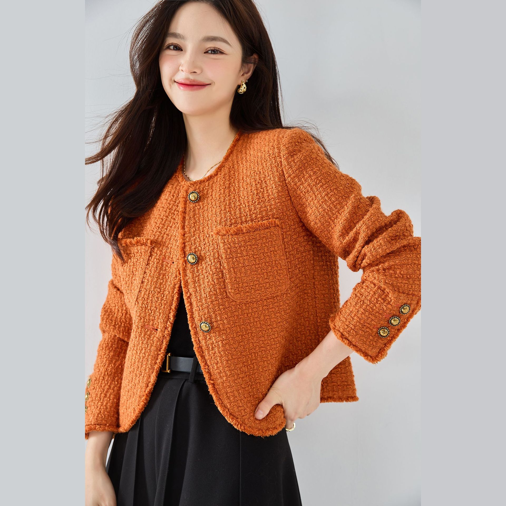 2023 Otoño de cercanías adelgazamiento temperamento Socialite Tweed borla borde clásico lana Chanel abrigo corto femenino 15375