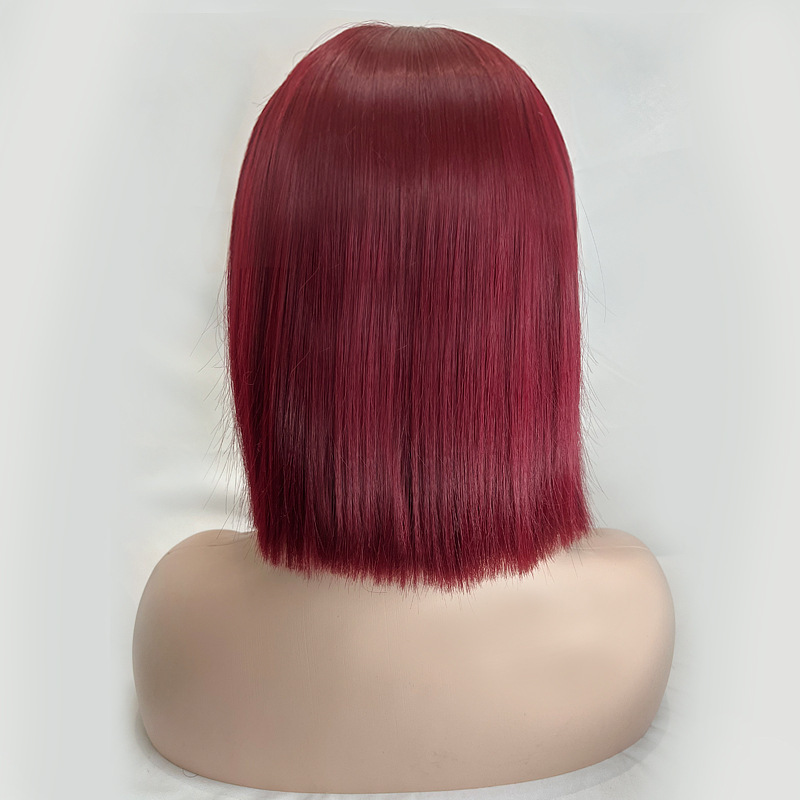 Europa y los Estados Unidos transfronterizos parejas pelucas de mujer vino rojo corto recto frente encaje mediano realista fibra química wig