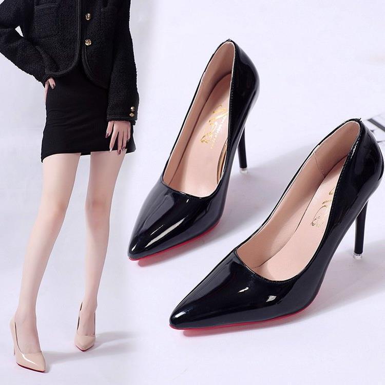 W Star High Heels Women's Stiletto Heel 2025 Spring New plus size 42 Patent Leather Sexy Pointed Work Shoes