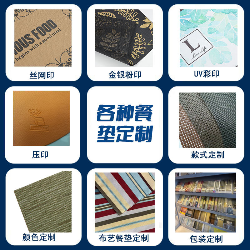 Estera de comedor personalizado PVC placa hueca Mat Mesa estera tela de lino mantel corredor de mesa personalizado impreso logotipo