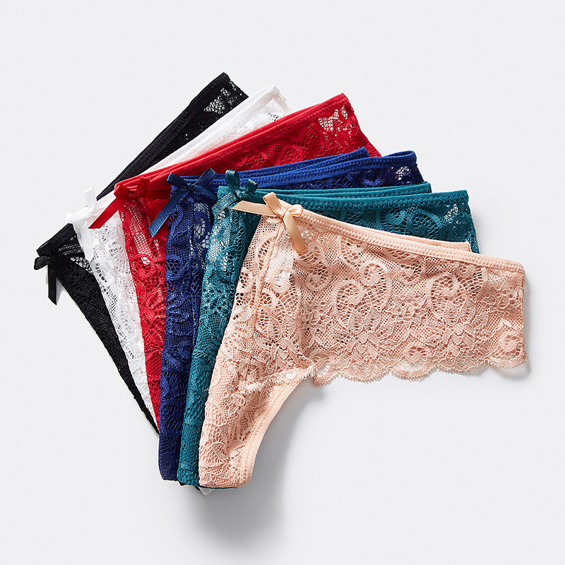 Tanga sexy cintura baja T pantalones de encaje transparente ropa interior hueca deseo puro de las mujeres ropa interior de estudiante de secundaria de las mujeres