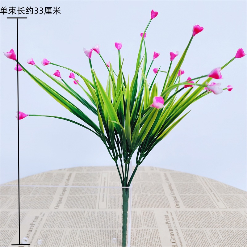 Flores de plástico falsas de una sola flor yucari hierba de agua decoración cercas de flores llenas de estrellas pequeñas flores de flores de simulación de flores verdes rosas