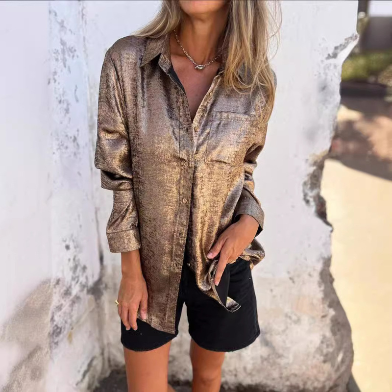 2024 Europe and the United States cross-border spring new women's independent station AliExpress casual velvet fashion lapel shirt