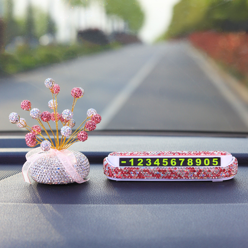 汽車臨時停車號碼牌手工鑲鑽車內飾品數字擺件車載挪車電話牌女生
