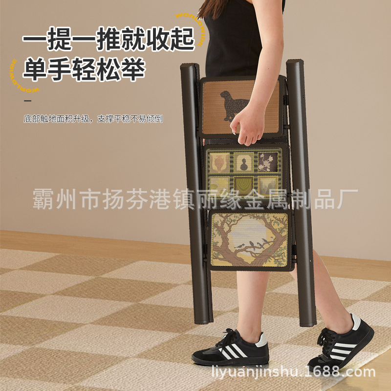 中古风家用梯子可折叠加厚人字梯批发多种功能复古室内登高家用梯|undefined