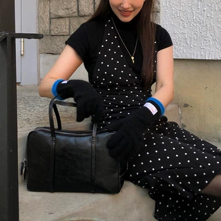 2024秋冬韩版针织纯色马克龙毛线手套女触屏加厚兔毛长款针织手套