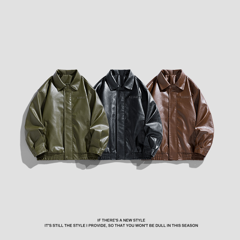 American pu chaqueta de hombre primavera y otoño nuevo cuello vertical chaqueta de moda de locomotora universal chaqueta de moda chaqueta