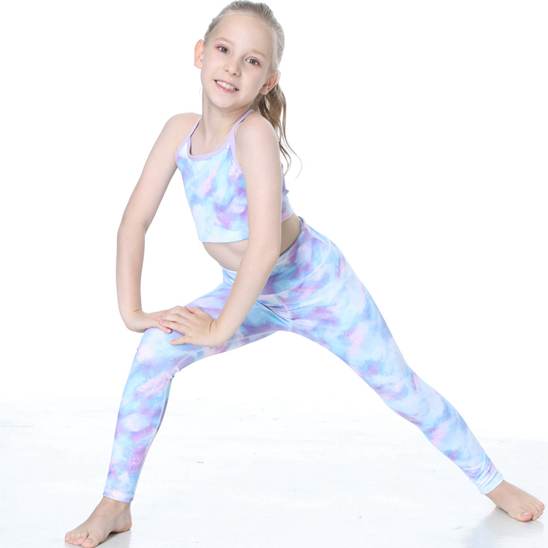 New Printed Children's Yoga Clothes Suit Girls Fitness Elastic Quick-drying Sports Running And Playing Training Clothes