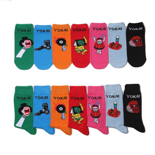 Male Japanese monster anime socks, female cotton monster monster socks, cartoon personality trendy boat socks, mid-tube Japanese socks