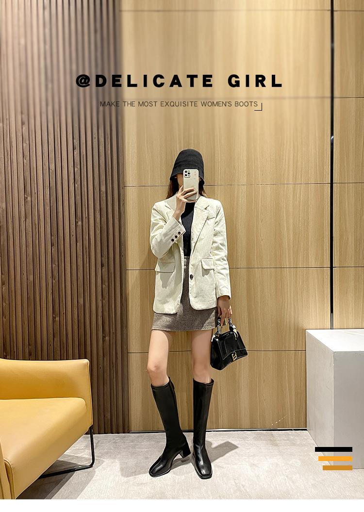 Brown Knee High Boots For Women With Thick Heels And Square Toe_voghion.com