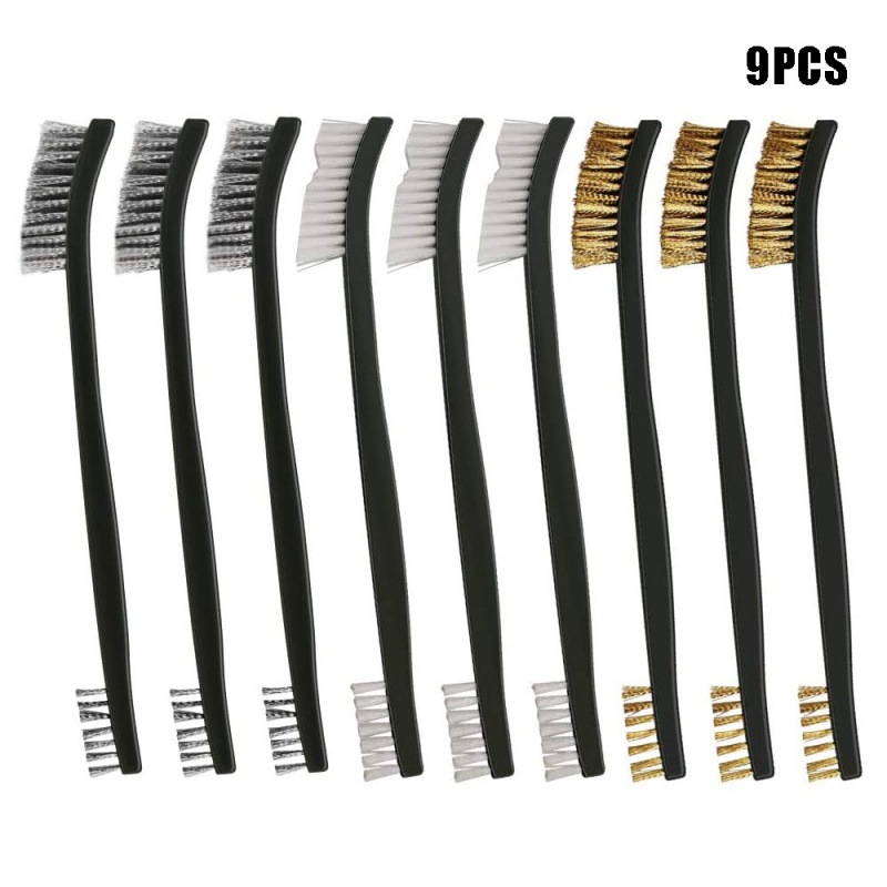 跨境9件套双头钢丝刷套件，用于清洁焊渣不锈钢黄铜和尼龙钢丝刷