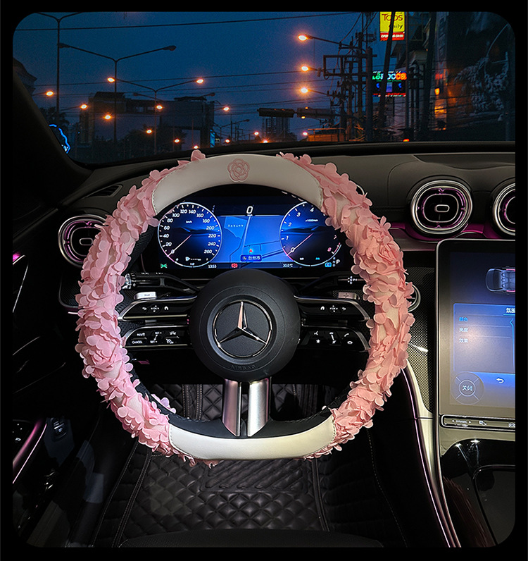 2025 Goddess Exclusive Car Steering Wheel Cover Lace Petal Light Luxury Chanel Style Decorative Cover Round D Shape