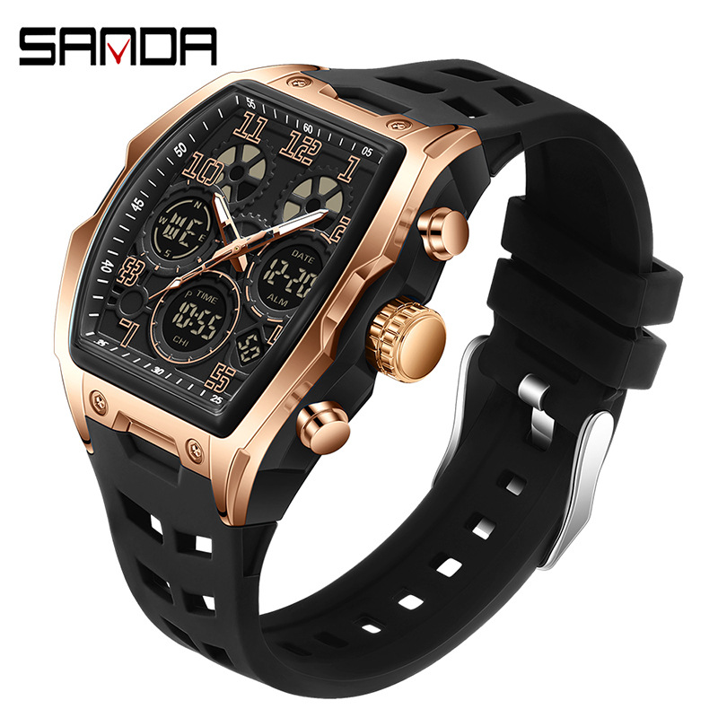 Sanda reloj electrónico reloj deportivo multifuncional en forma de barril de vino reloj despertador de fiesta estudiantil reloj impermeable 6235