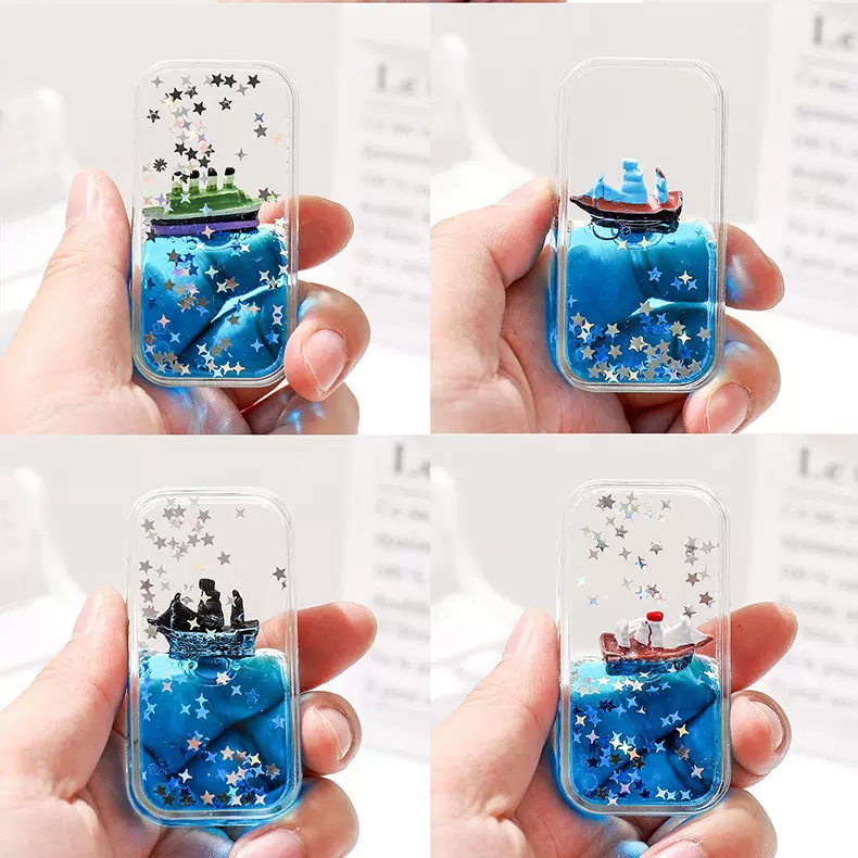 抖音同款对对碰入油小摆件流沙液体冰箱贴漂浮小船亚克力创意礼品