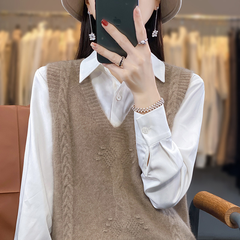 Andy terciopelo cuello en V suéter Chaleco de las mujeres de otoño e invierno de moda todo fósforo sin mangas chaleco pesado jacquard bottoming chaleco image 3