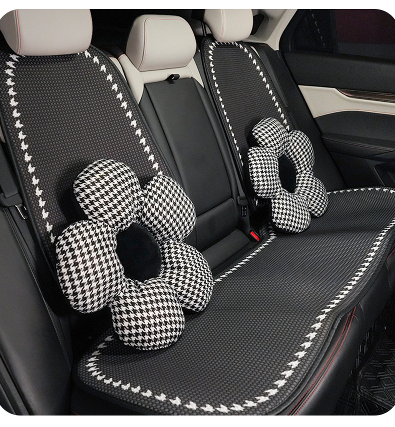 Houndstooth Floral Car Headrest and Lumbar Support Creative Car Seat Neck Pillow Cushion Trendy Car Interior Accessories