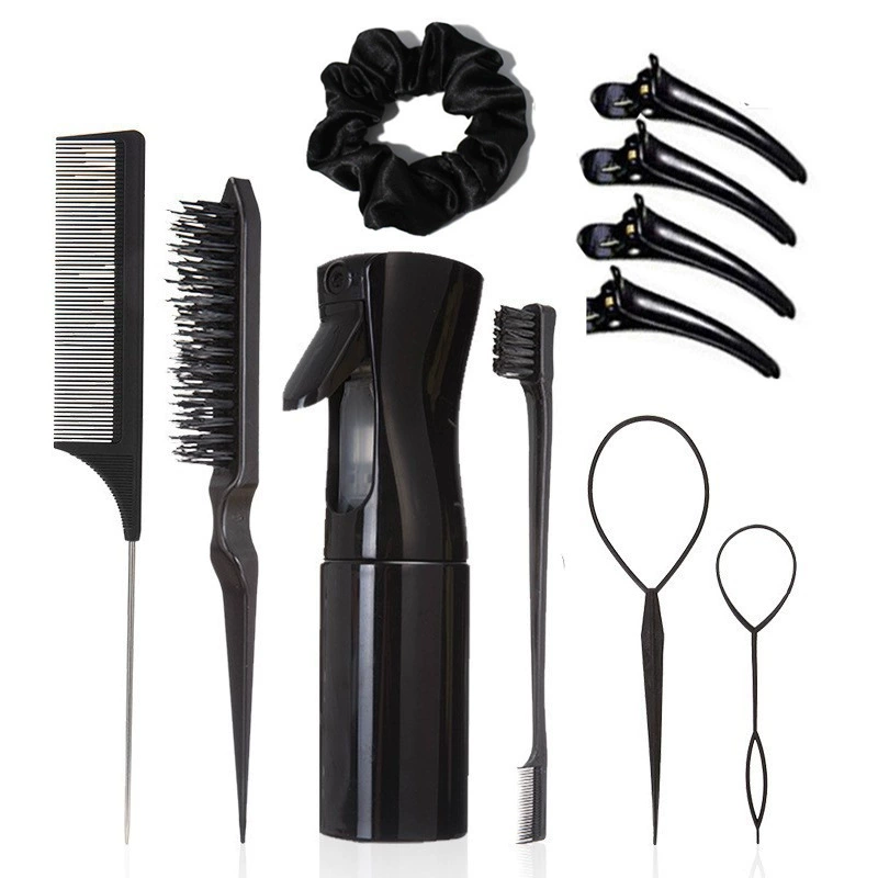 Hairdressing Comb Set — Portable Continuous Spray Bottle, Clips, Scrunchie & Loop Tools
