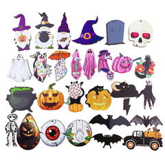 クロスボーダー新品ハロウィン木製片面プリントカボチャコウモリ幽霊シリーズペンダントDIYオーナメントペンダント
