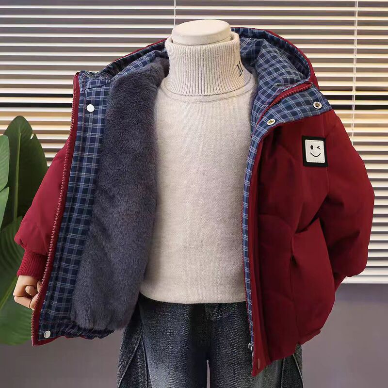 Boys' Fleece Cotton Jacket Winter 2025 New Kidsren's Baby Christmas Red Thickeneded Cotton Jacket Winter Clothes