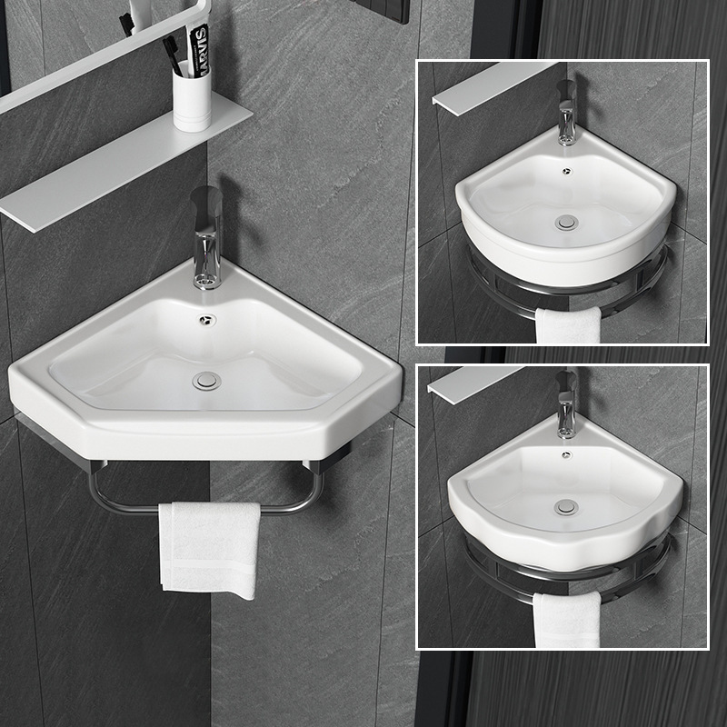 Wall-mounted Wash Basin Wash Basin Ceramic Corner Wall-mounted Triangle Small Apartment Mini Balcony Small Size Wash Basin Household