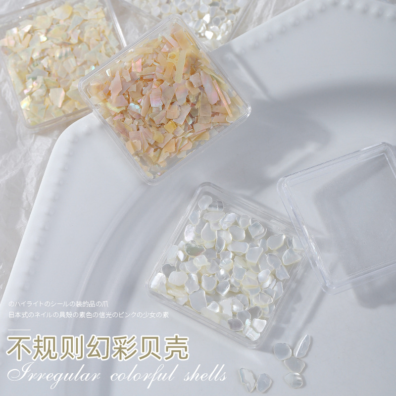 Fragmentos de concha de uñas de estilo japonés Delgado colorido brillante súper brillante abulón redondo grueso Shell parche de uñas irregular Decoración