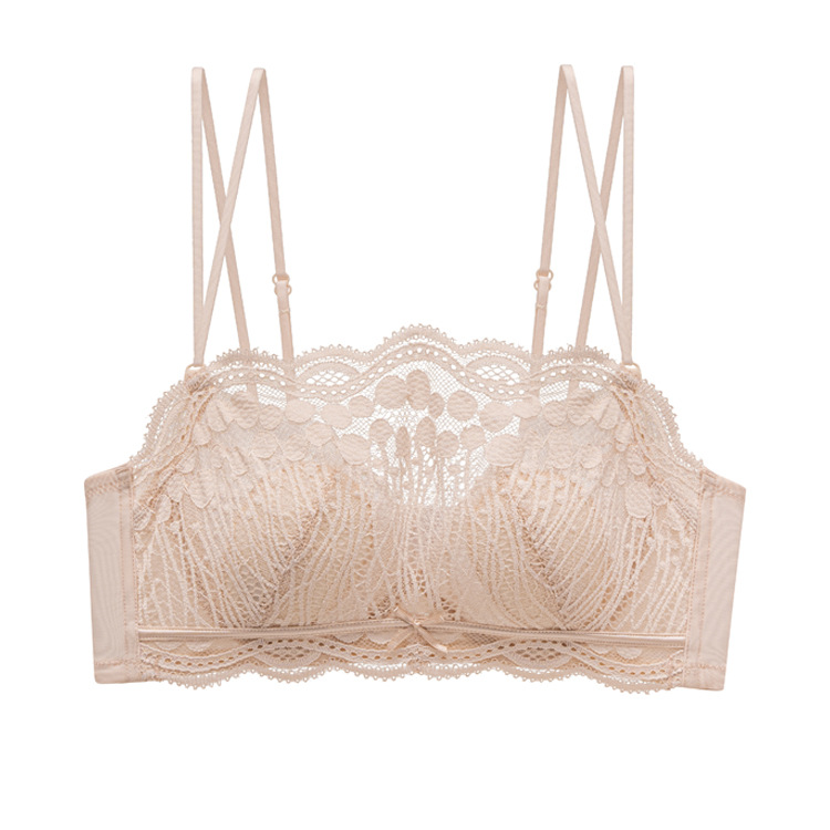 6655 Ropa interior de tubo de cristal de encaje completo para mujer, orejas de conejo ligeras, memoria, anillo de acero suave de titanio, sujetador antiflacidez