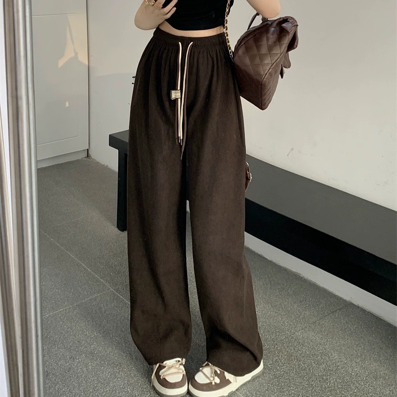 Ультратонкие вельветовые широкие брюки женские двойные шнурки повседневные брюки с тонким смайликом прямые брюки осенние и зимние брюки