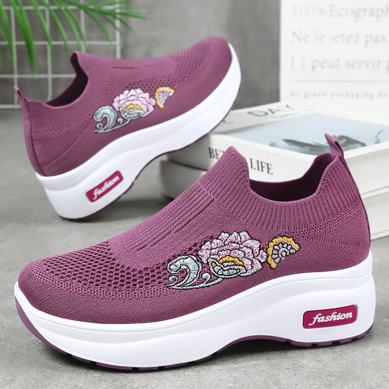 Women's Summer New Lightweight Platform Casual Shoes, Women's Height-Increasing Shoes, Breathable Fly-Knit Sock Shoes, Women's Shoes
