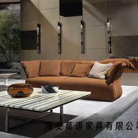 意式现代异型轻奢磨砂真皮沙发别墅意大利组合家具沙发