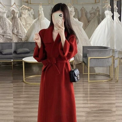 Трансграничное красное шерстяное пальто женская осень-зима 2024 новый маленький модный и удобный шерстяной шерстяной шерстяной куртки