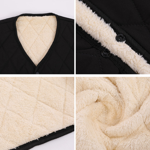 Men's Father Fleece Lined Warm Middle-Aged Large Size Vest with Pockets for Men and Women Short-Sleeve Vest