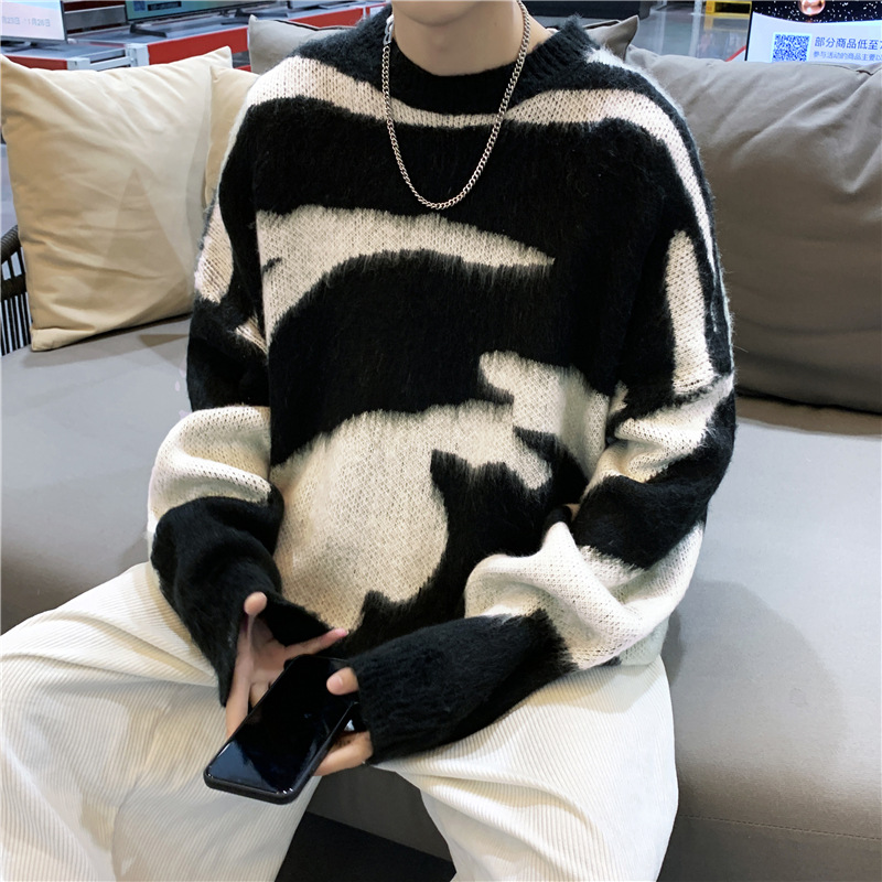 American high street vintage cool and edgy men's base layer sweater, lazy style, trendy retro knitwear, oversized