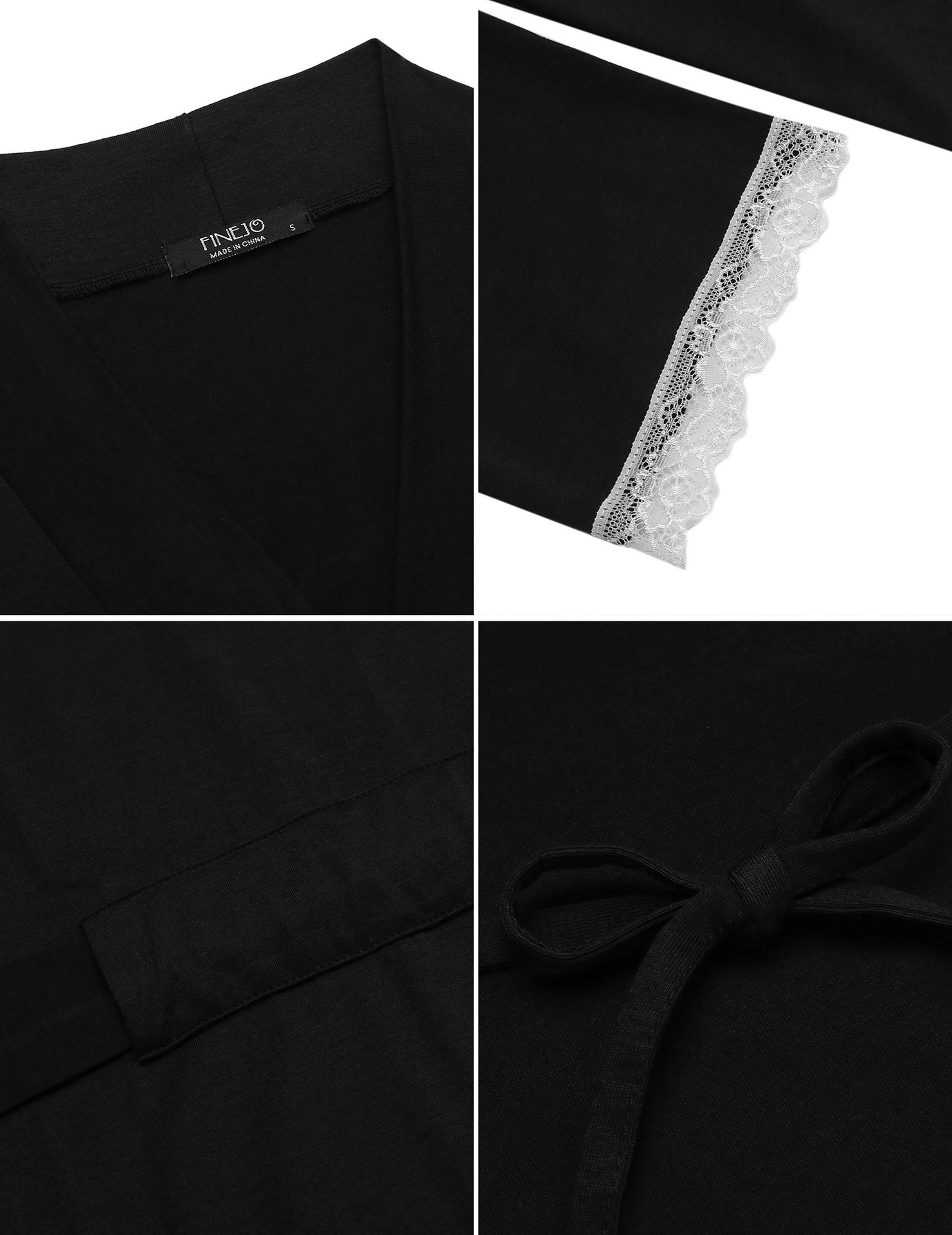 Spring and summer clothes, bathrobes, lace patchwork, 3/4 sleeves, short pajamas, women's_voghion.com