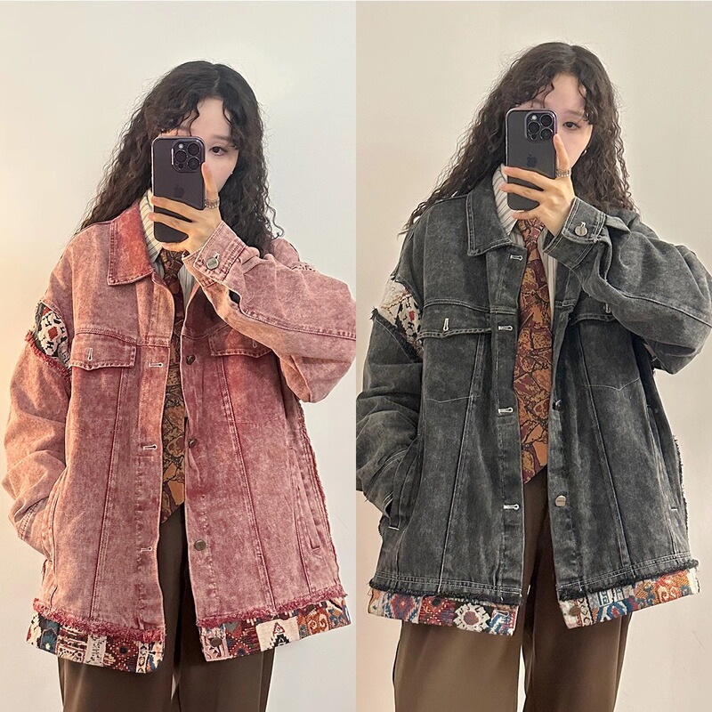 Mori Style Chanel Style Denim Jacket Women's Spring and Autumn Retro Old Stitching Design Sense Niche Loose Cardigan Jacket Trendy