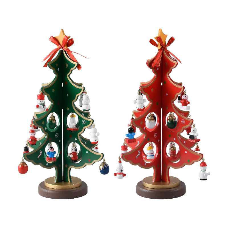Decoración del hogar escritorio micro paisaje árbol de Navidad simple combinación de Navidad artesanía de madera hecha a mano Spot transfronterizo