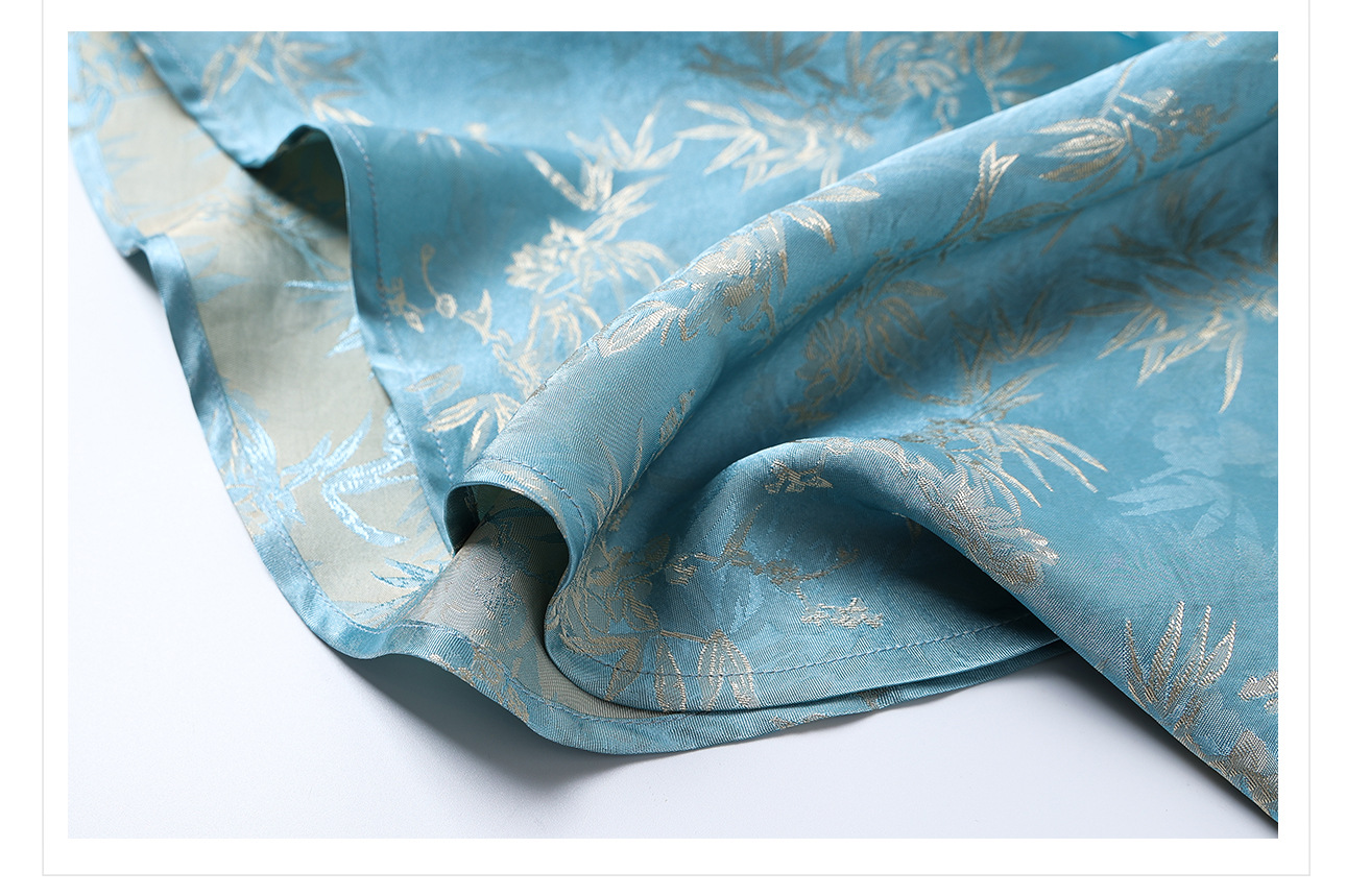 Váy maxi cạp cao vải rayon họa tiết lá tre xanh mùa hè, dáng suông tôn dáng ZX M4081 — Màu xanh nước hồ chi tiết 13