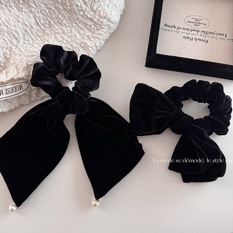 Nastro pendente in velluto nero con perle, stile fascia per capelli, corda per capelli, elegante, retrò, in velluto, copricapo tutto-fiammifero, copricapo a fiori_voghion.com