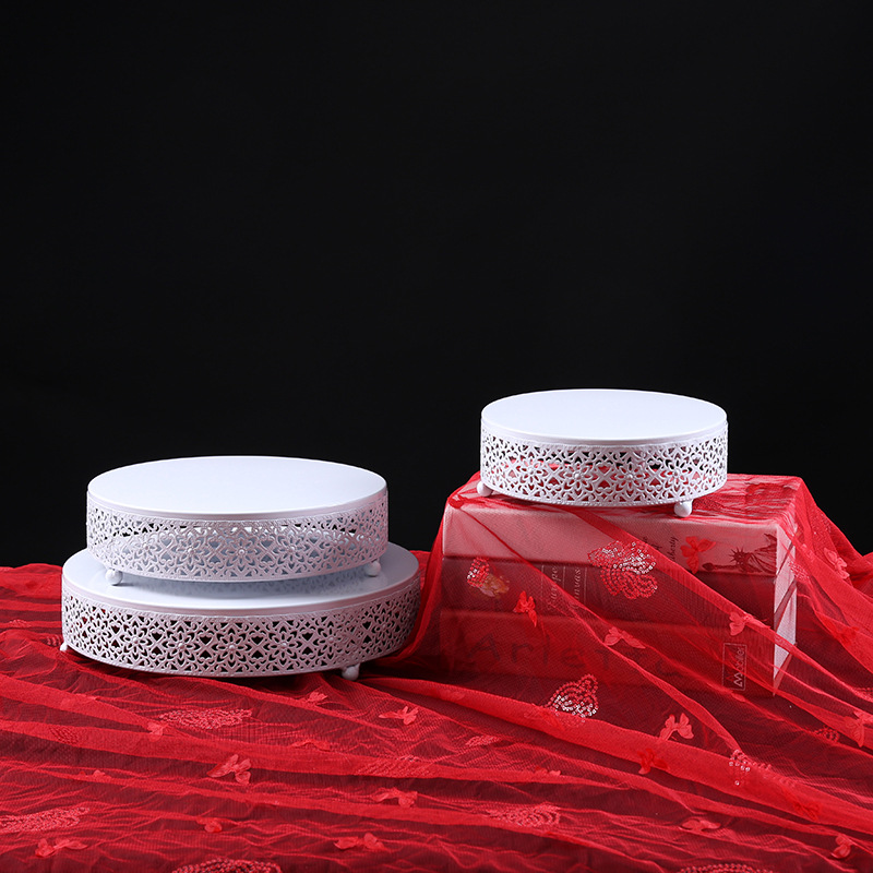 Blanco/oro soporte de la torta redonda soporte de la torta, metal de la boda plato de fruta soporte Fiesta celebración postre Placa de exhibición