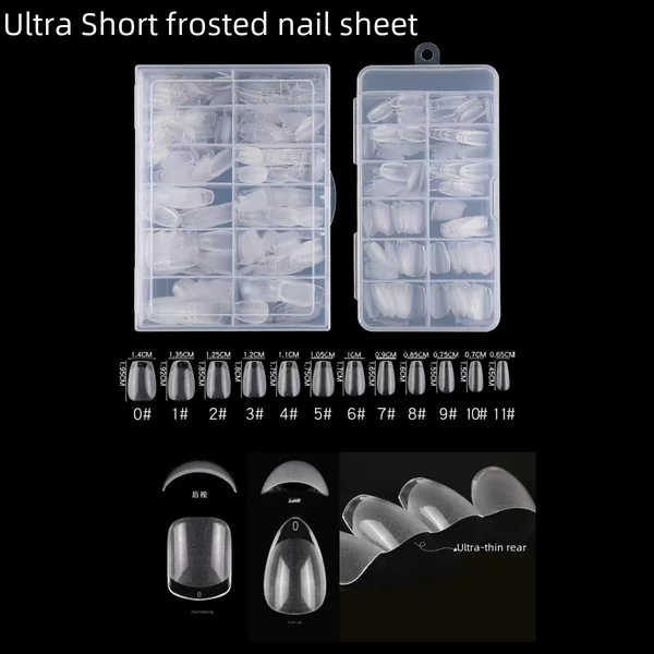 New wear nail nail piece short ladder nail semi frosted ultra short full stickers seamless fake nail carving-free grinding full stickers