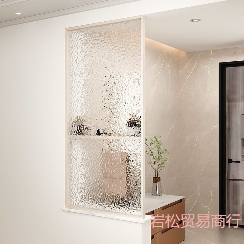 Cream-Style Bathroom Half-Wall Changhong Water Ripple Glass Screen Partition Dry and Wet Area Washbasin Towel Rack