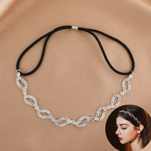 欧美新娘婚纱礼服发饰设计感几何形满钻头带日常压发水钻弹力发带