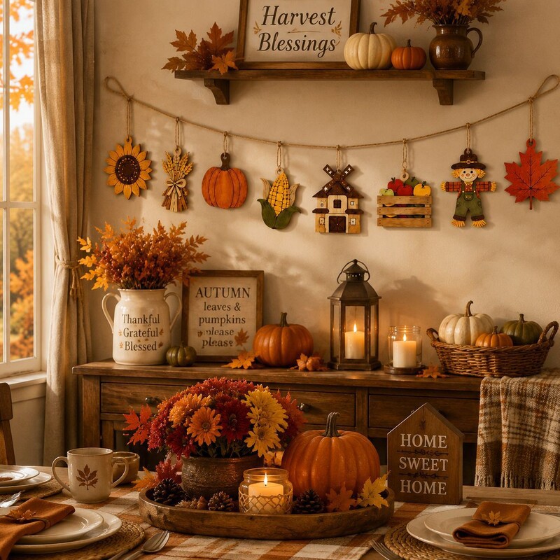 Cross-border modern minimalist pumpkin harvest scene wooden craft ornament for autumn home holiday decoration