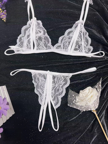 Lingerie for women, open-crotch sexy three-point bra and underwear set, separate two-piece, tempting sheer, one-piece drop shipping