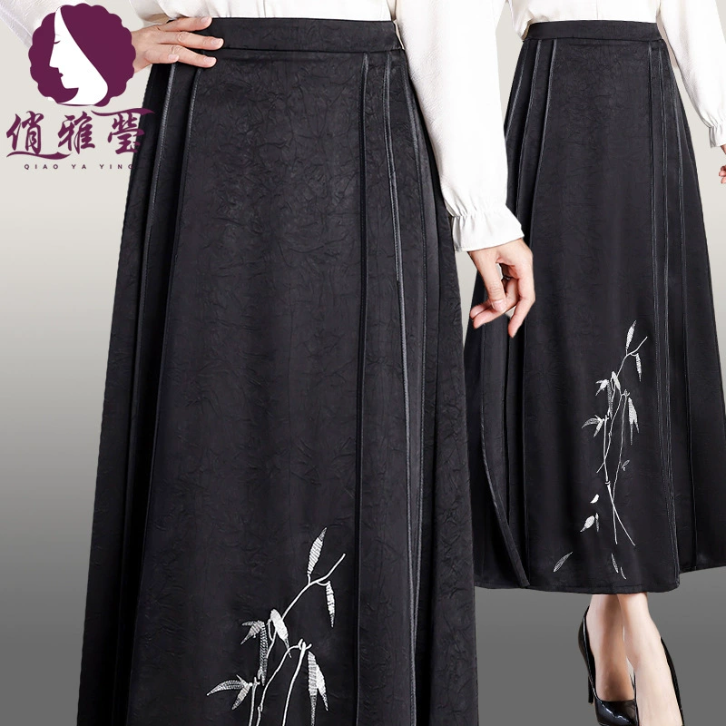 Новая юбка в китайском стиле для мам на весну и лето, ретро-юбка с высокой талией и эффектом драпировки, в стиле «лошадиная мордочка», для женщин, больших размеров.