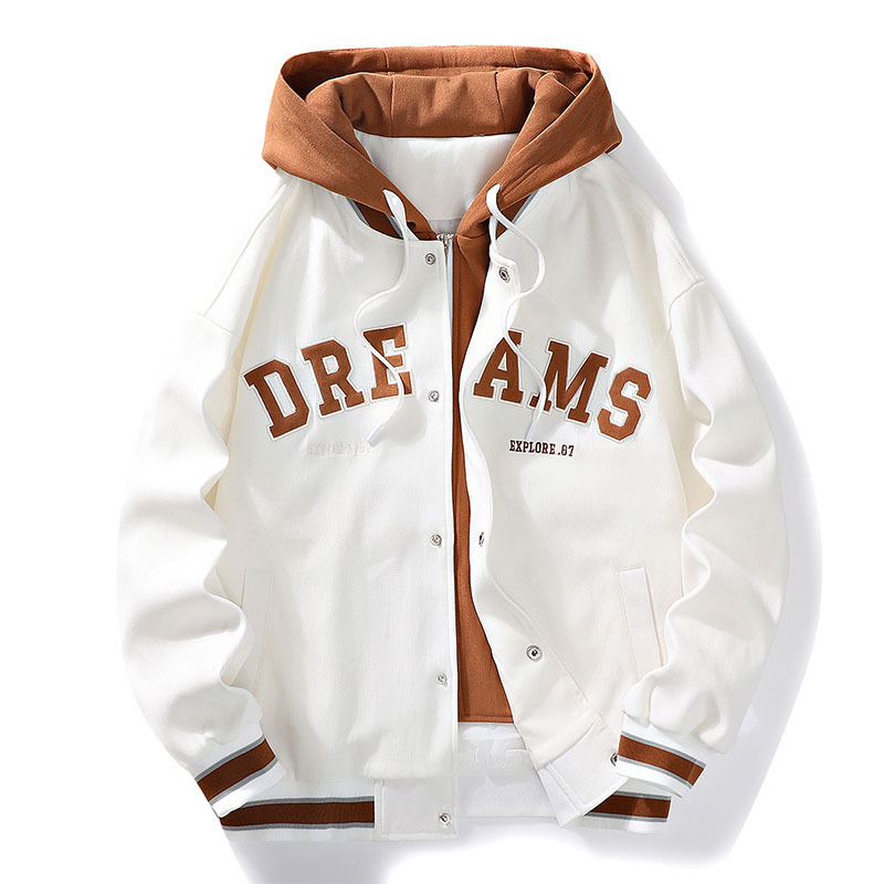 Fake Two Spring and Autumn Jackets Men's Coat Couple Windproof Casual Versatile Fashion Brand Hooded Simple Baseball_voghion.com