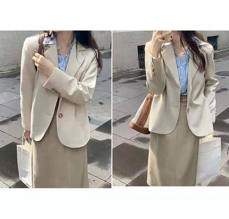 Áo blazer nữ kiểu ngắn dáng vest thanh lịch tay dài cổ vest một hàng hai nút — Màu mơ nhạt (bán trực tiếp tại nhà máy), Màu nâu (bán trực tiếp tại nhà máy), Màu xám đậm (bán trực tiếp tại nhà máy), Màu đen (bán trực tiếp tại nhà máy) chi tiết 23