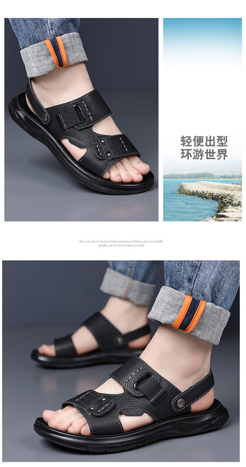 Dép sandal nam da bò lớp đầu đế dày kiểu hở ngón đi biển — Màu nâu, màu đen chi tiết 18